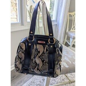 Michael Kors Honey Black Patent Leather Snake Python Embossed Tote Shoulder Bag